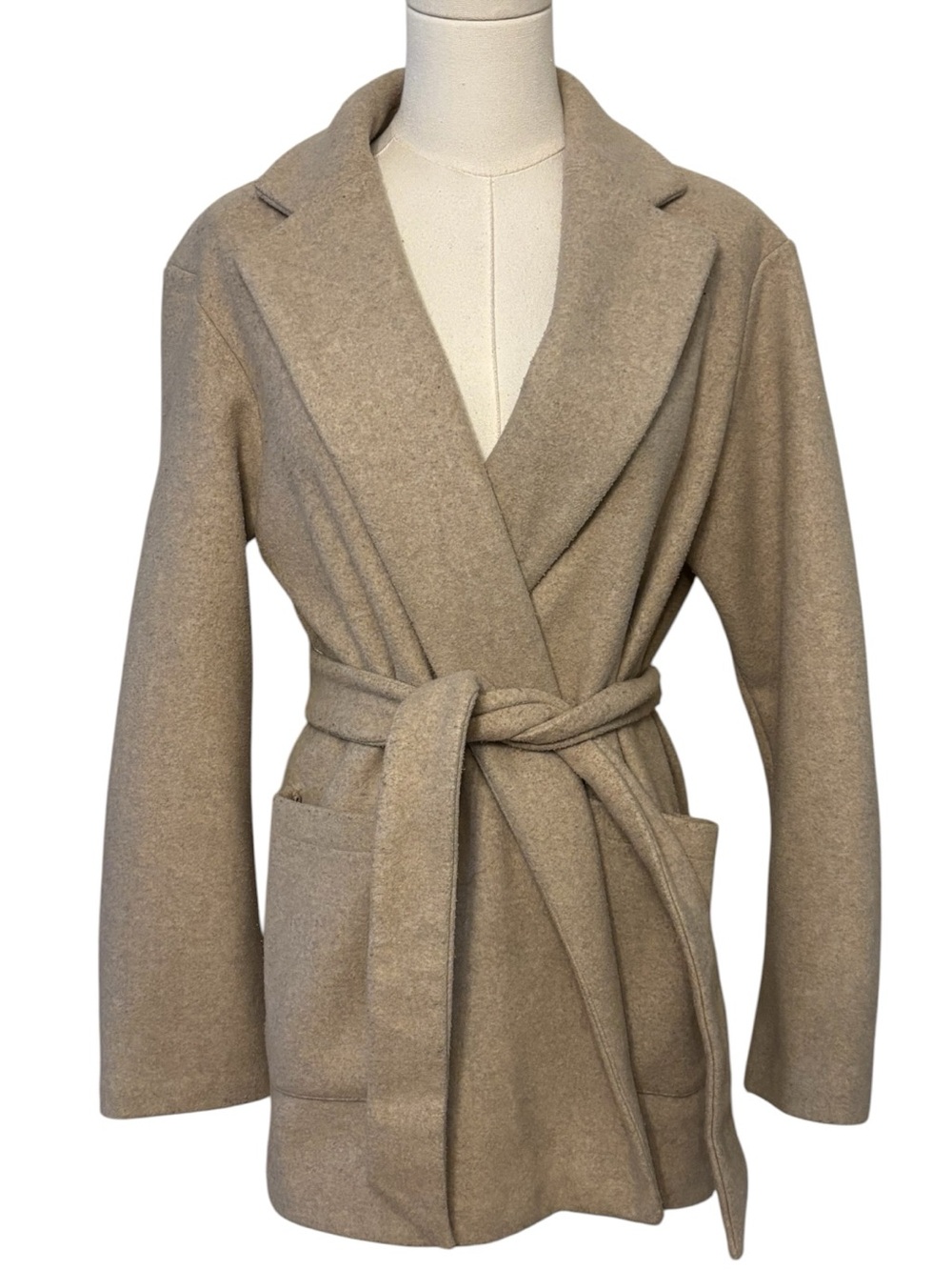 Zara Beige Belted Open Top Coat Size XS